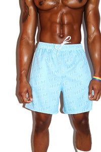 Pronouns He / Him All Over Gym Shorts- Blue