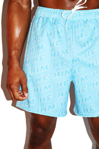 Pronouns He / Him All Over Gym Shorts- Blue