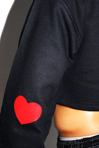 Heart Cutout Crop Long Sleeve Sweatshirt-Black