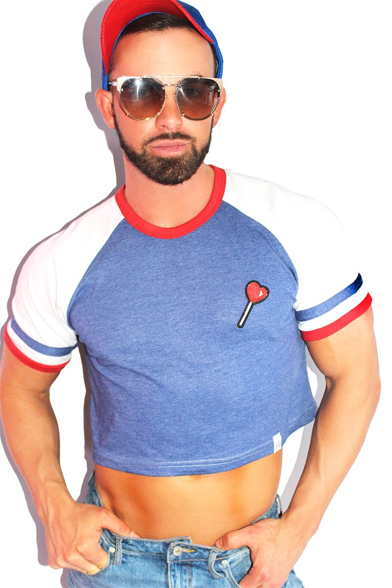 Sucker for Love Raglan Crop Tee- Blue