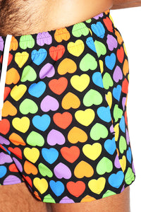 Arcade Rainbow Heart All Over Print Active Shorts- Multi