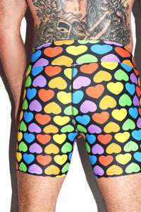 Arcade Rainbow Hearts All Over Print Biker Shorts- Multi
