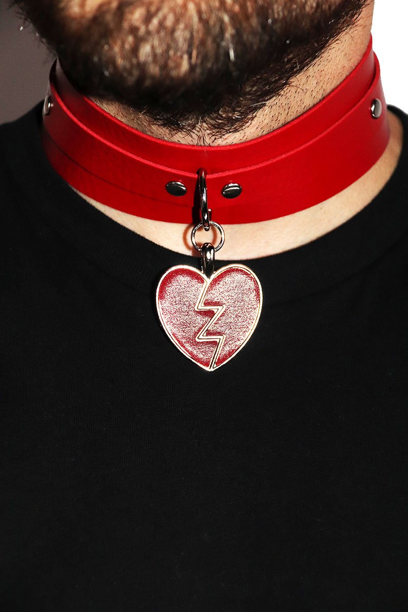 Broken Heart Collar Choker Necklace- Red