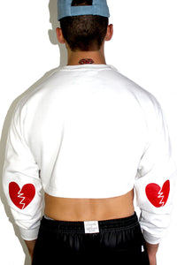 Heartbreaker Crop Long Sleeve Sweatshirt-White