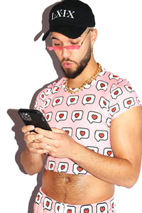 Conversation Hearts All Over Print Fitted Crop Tee- Pink