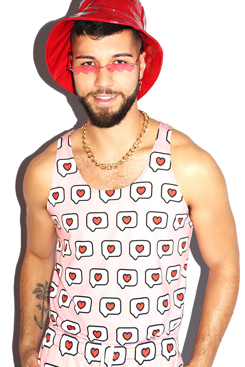 Conversation Hearts All Over Print Racerback Tank- Pink