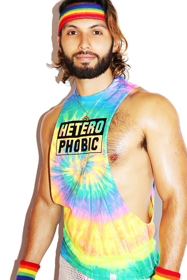 Heterophobic Tye Dye Low Arm Shedder Tank in Multi