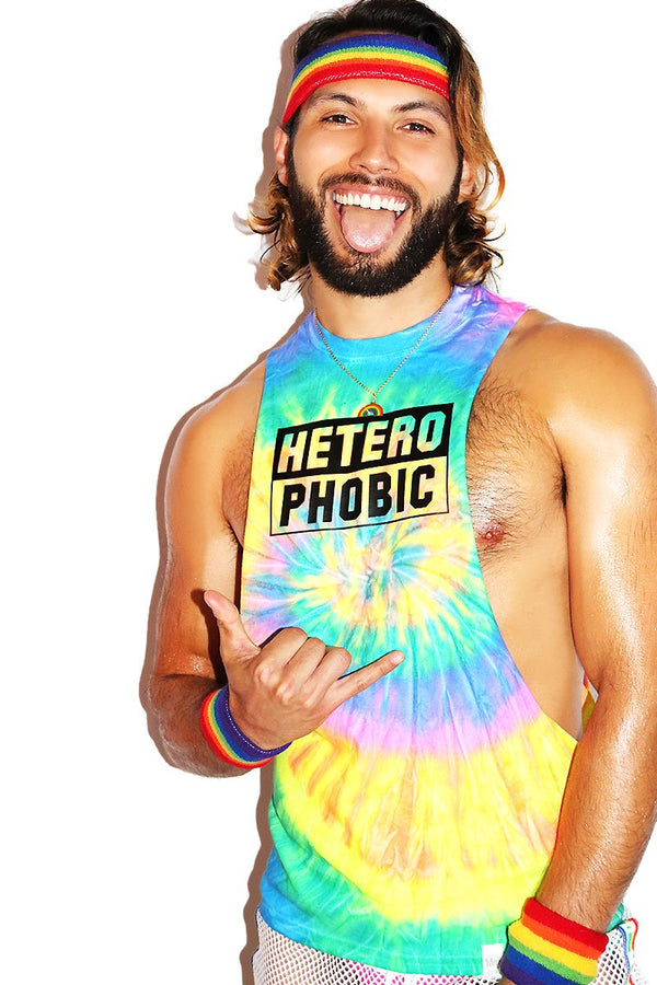 Heterophobic Tye Dye Low Arm Shedder Tank in Multi, view 2