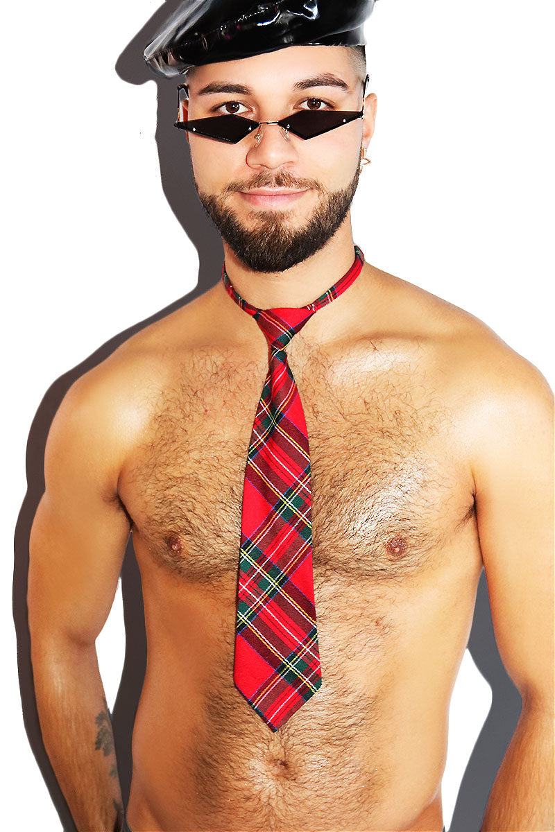 Holiday Preppy Plaid Adjustable Tie Necklace-Red