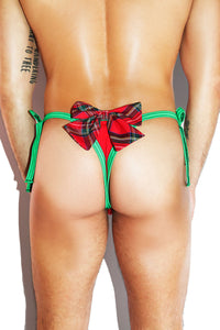Holiday Preppy Plaid Tied Up String Thong- Red
