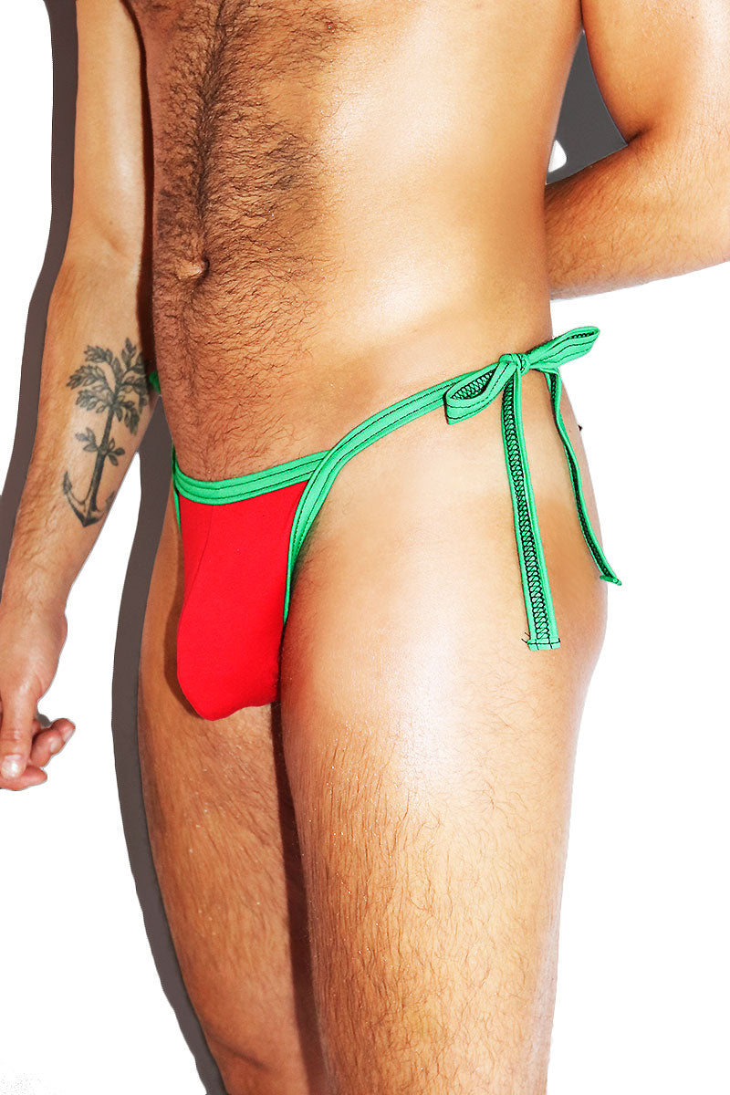 Holiday Preppy Plaid Tied Up String Thong- Red