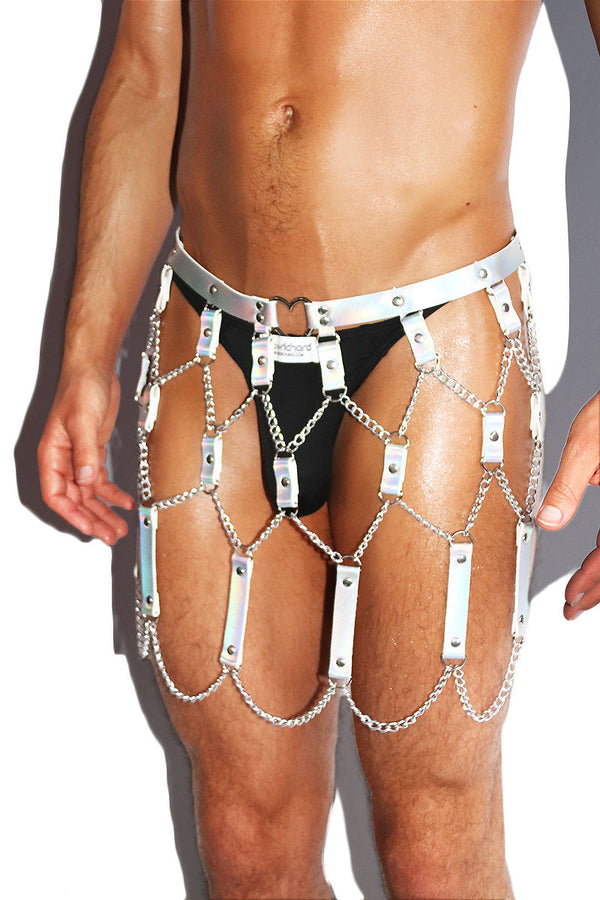Holographic BDSM Belt Skirt in White, view 2