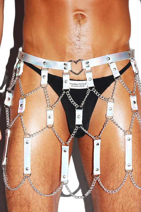 Holographic BDSM Belt Skirt in White