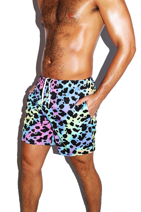 Tie Dye Cow Print Print Gym Shorts in Multi