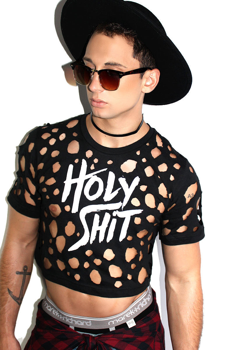 Holy Shit Crop Tee-Black