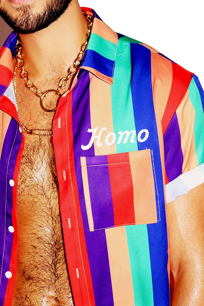 Homo Rainbow Stripe Crop Shirt - Multi