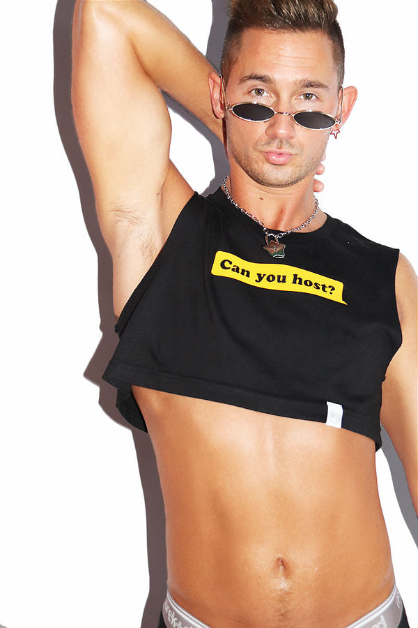 Can You Host? Extreme Crop Tank in Black, view 2