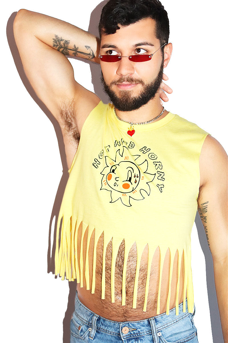 Hot And Horny Fringe Crop Tank- Yellow