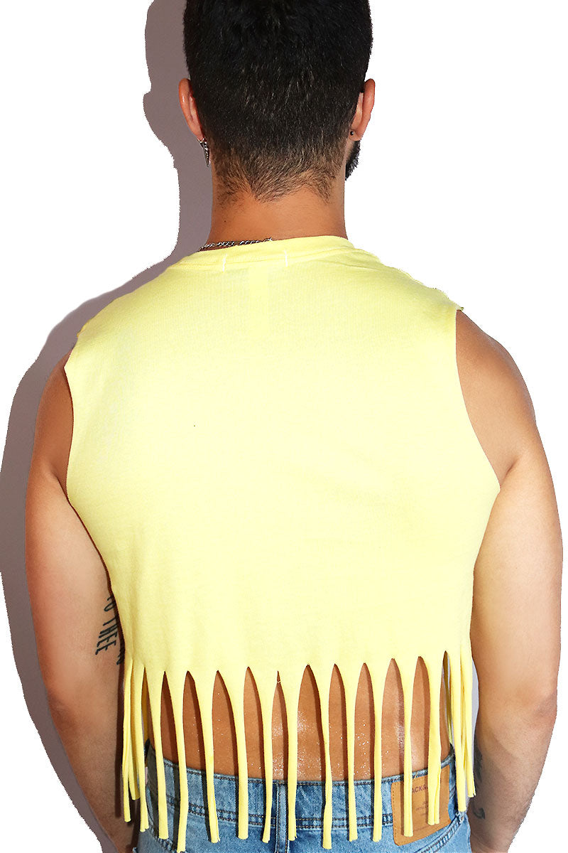 Hot And Horny Fringe Crop Tank- Yellow