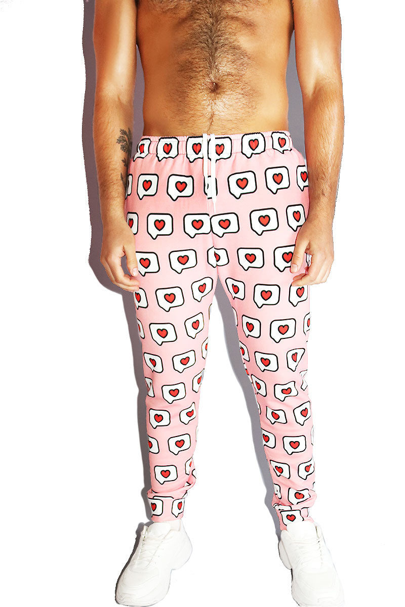Conversation Hearts All Over Print Sweatpants- Pink