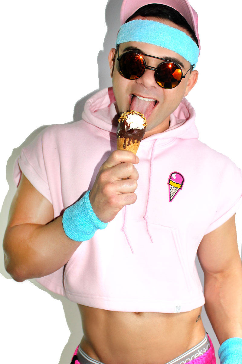 Ice Cream Cone Patch Sleeveless Hoodie-Pink