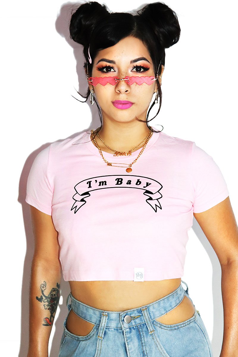 I'm Baby Fitted Crop Tee-Pink