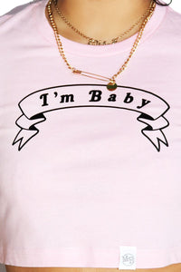 I'm Baby Fitted Crop Tee-Pink