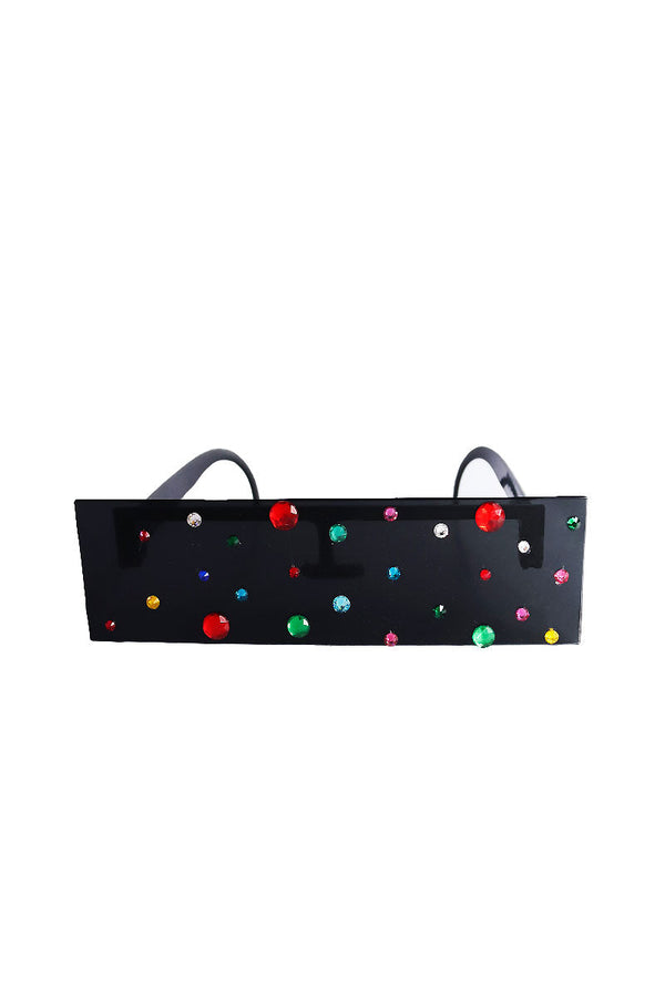 Jewel Tone Shield Sunglasses in Black, view 2