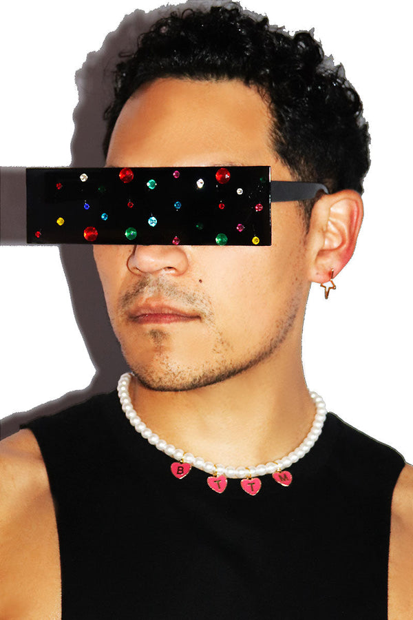 Jewel Tone Shield Sunglasses in Black