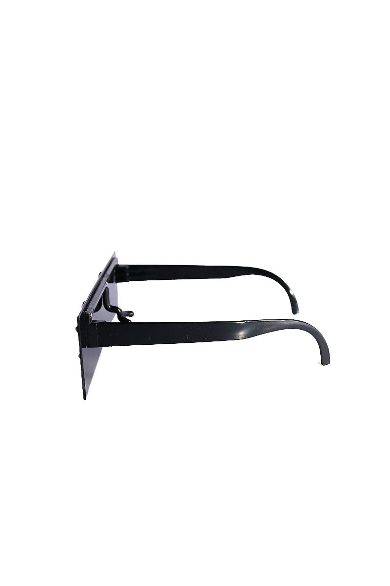 Jewel Tone Shield Sunglasses- Black
