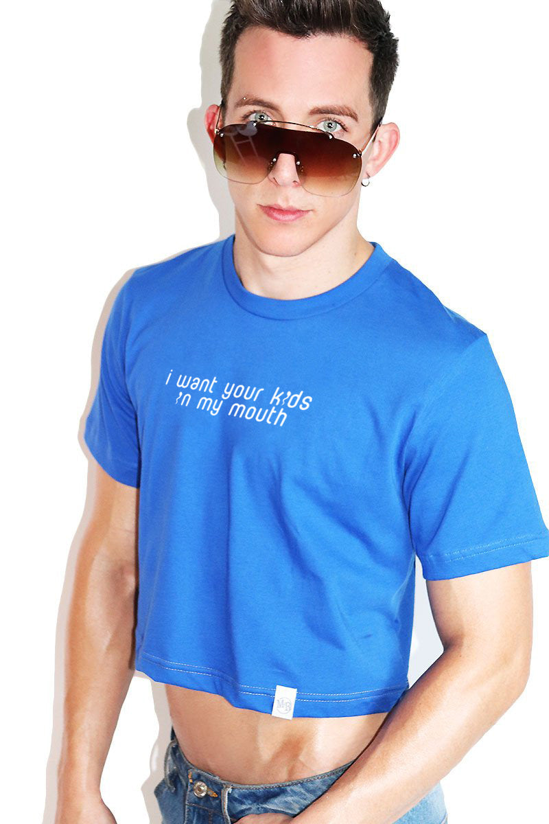 Kids In My Mouth Crop Tee-Royal Blue