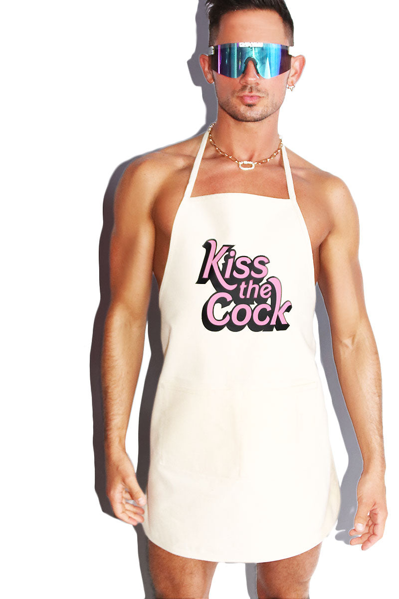 Kiss The Cock Apron- Cream