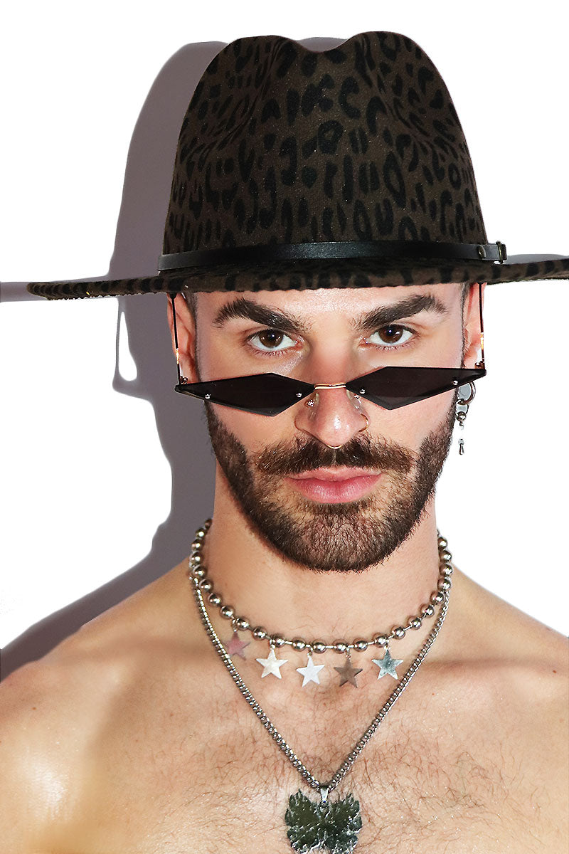 Leopard Print Wide Brim Hat - Brown