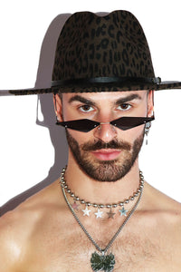 Leopard Print Wide Brim Hat - Brown