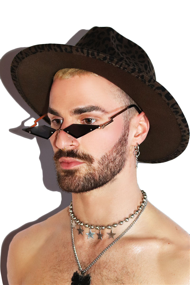 Leopard Print Wide Brim Hat - Brown