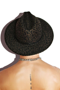 Leopard Print Wide Brim Hat - Brown
