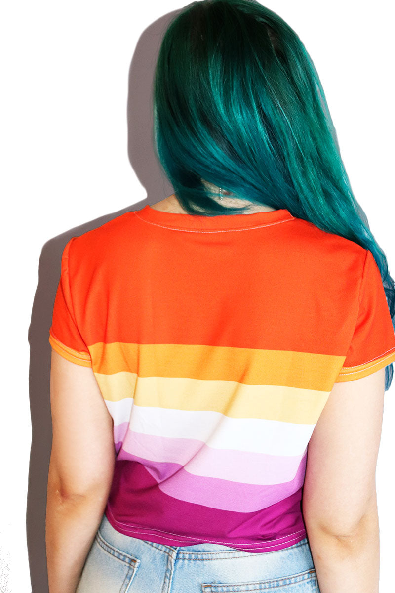 Lesbian Pride Flag All Over Fitted Crop Tee- Orange