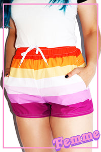 Lesbian Pride Flag All Over Active Shorts- Orange