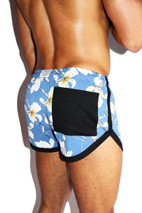 Colony Beach Floral Running Shorts- Blue