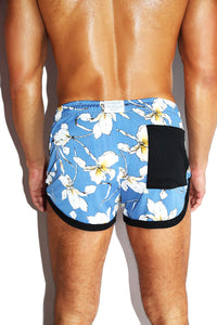 Colony Beach Floral Running Shorts- Blue