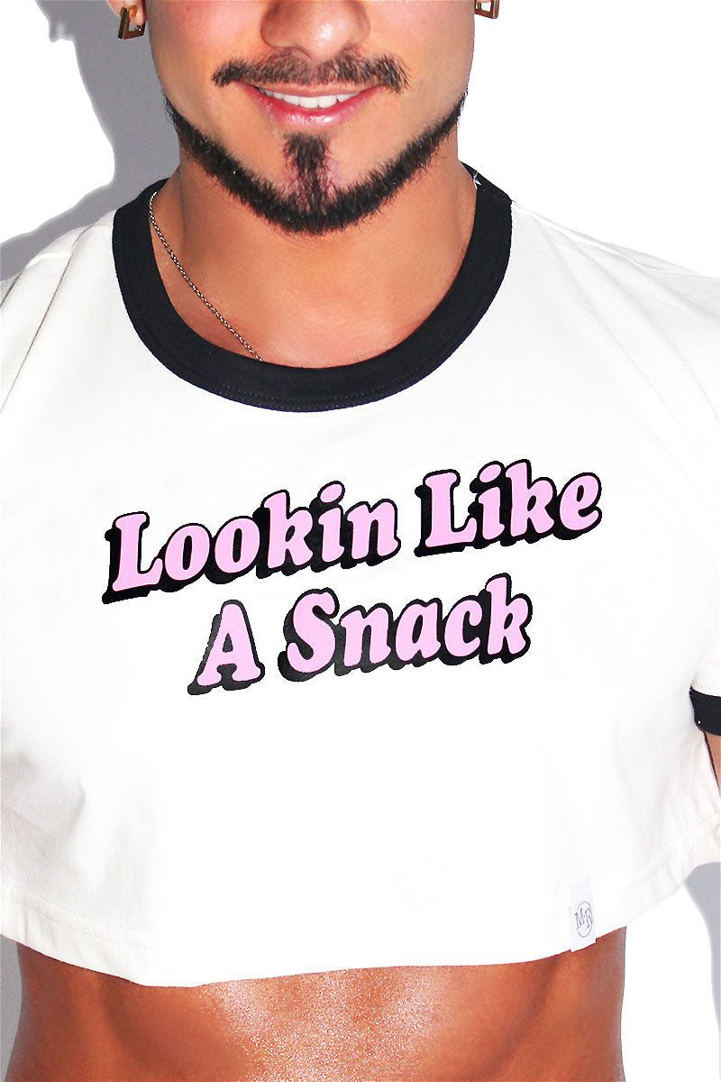 Like a Snack Ringer Extreme Crop Tee-Cream