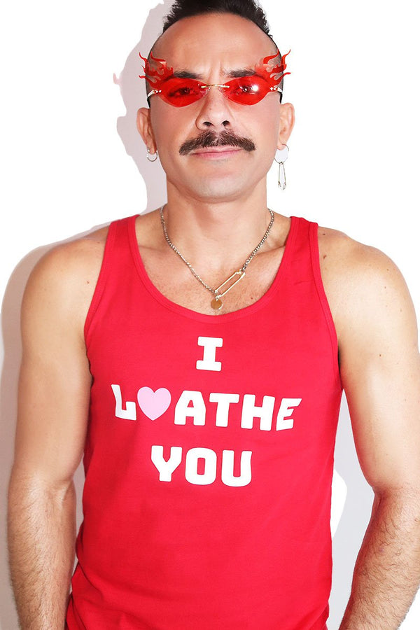 I Loathe You Racerback Tank in Red, view 2