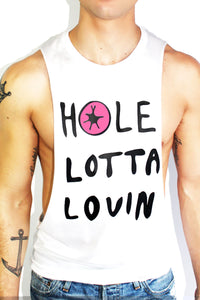 Hole Lotta Lovin Low Armhole Tank- White