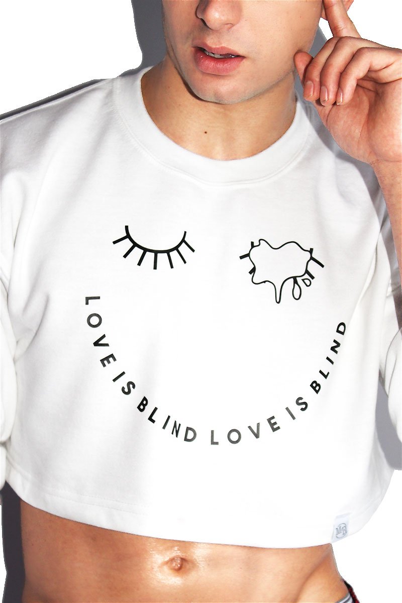 Love is Blind Crop Long Sleeve Sweatshirt-White