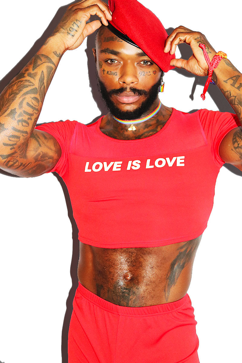 Love Is Love Mesh Fitted Crop Tee- Red