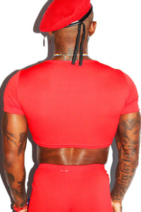 Love Is Love Mesh Fitted Crop Tee- Red