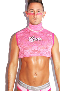 Love Lace Mockneck Extreme Crop Tank- Pink
