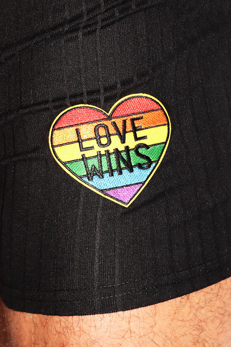 Love Wins Heart Rib Booty Shorts- Black