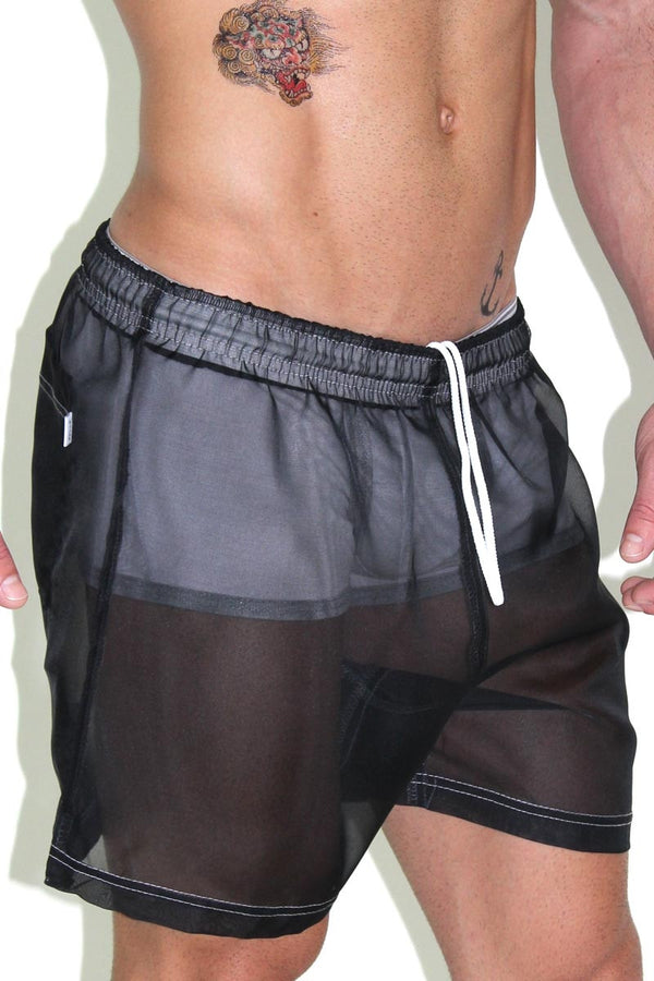 Mesh C-thru Shorts in Black, view 2