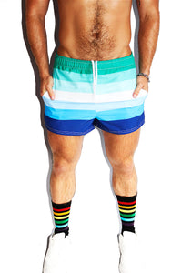 Gay Man Flag All Over Active Shorts- Blue